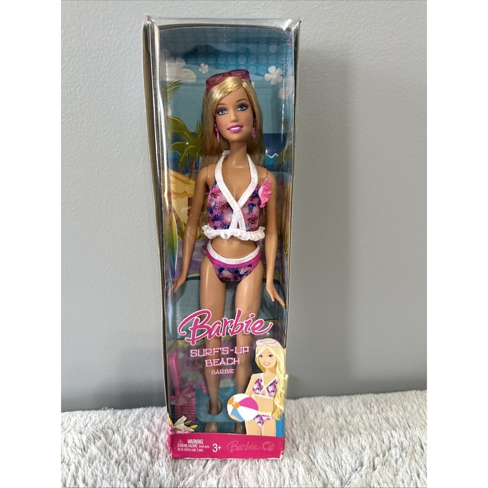 Barbie Surf's-Up Beach Barbie Doll Blonde Swimsuit 2007 Mattel‎ L9544 NEW